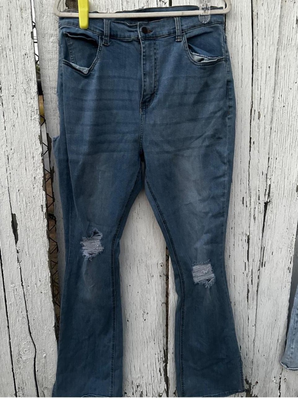 Fashion Nova Dark Blue Distressed Flare Jeans - Picture 2 of 5